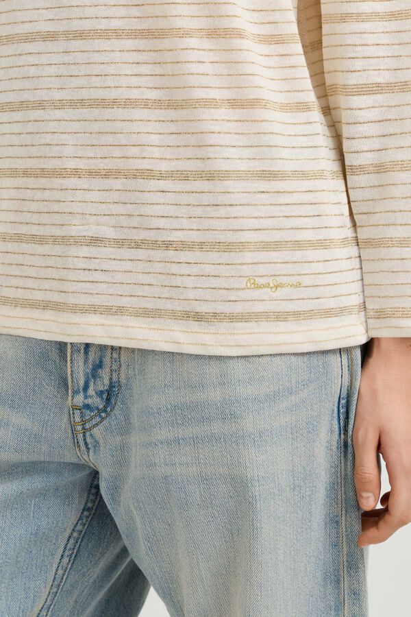 Pepe Jeans T-shirt de riscas de manga comprida bege