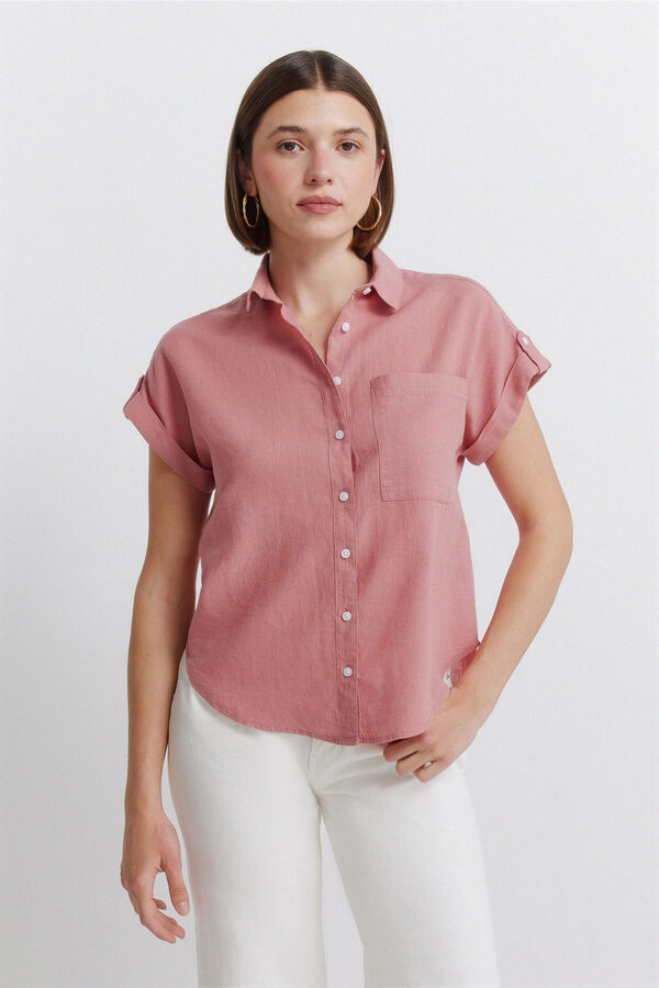 Springfield Camisa de manga curta em linho rosa