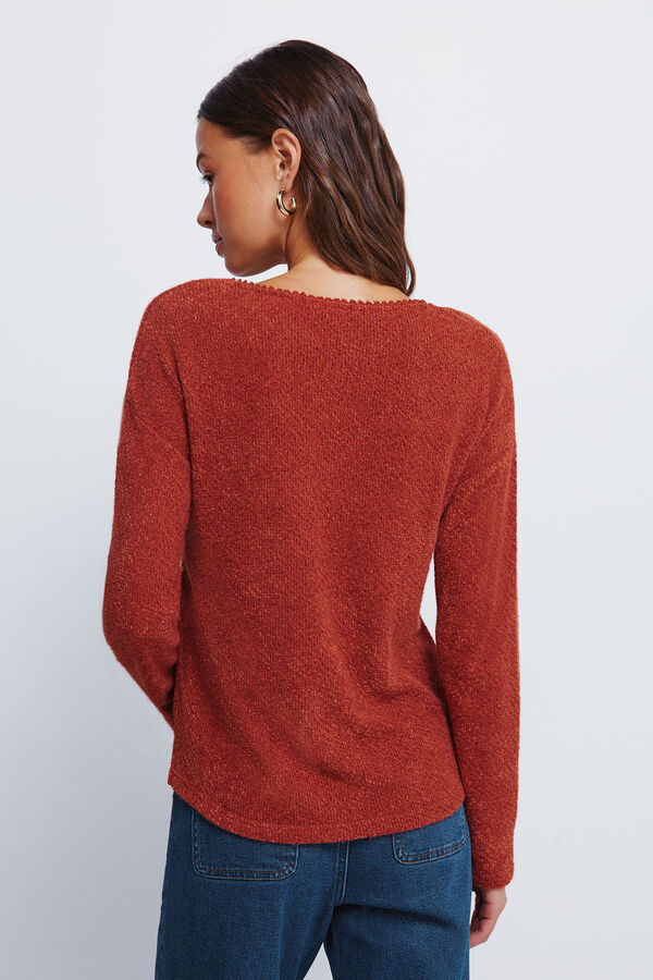 Springfield T-shirt chenille com decote em renda vermelho