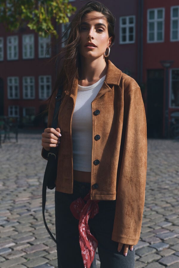 Springfield Casaco curta de camurça com botões cru