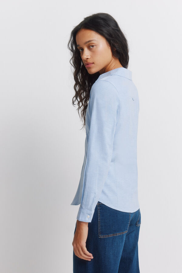 Springfield Camisa Oxford de algod&atilde;o com decote em V azul