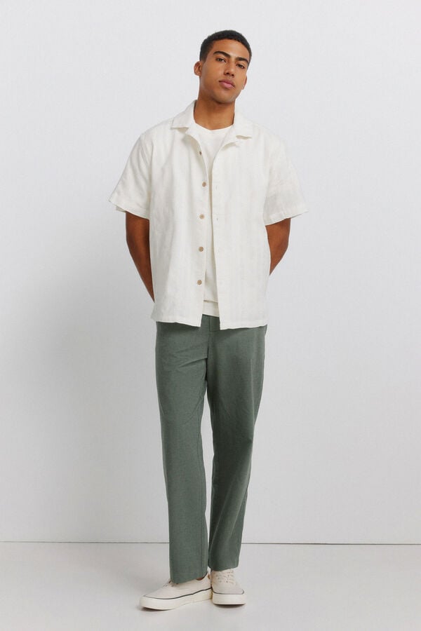 Springfield Camisa bowling manga curta jacquard bege