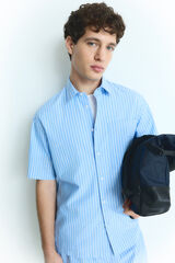 Springfield Camisa de popelina riscas de manga curta azul