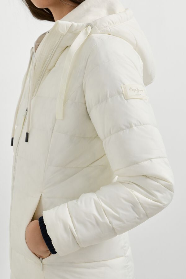 Pepe Jeans Sobretudo acolchoado com capuz e bolsos branco