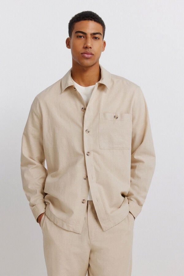 Springfield Sobrecamisa de linho com bolso bege