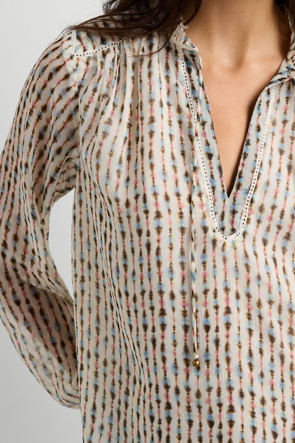 Pepe Jeans Blusa fluida com fitas e borlas estampado