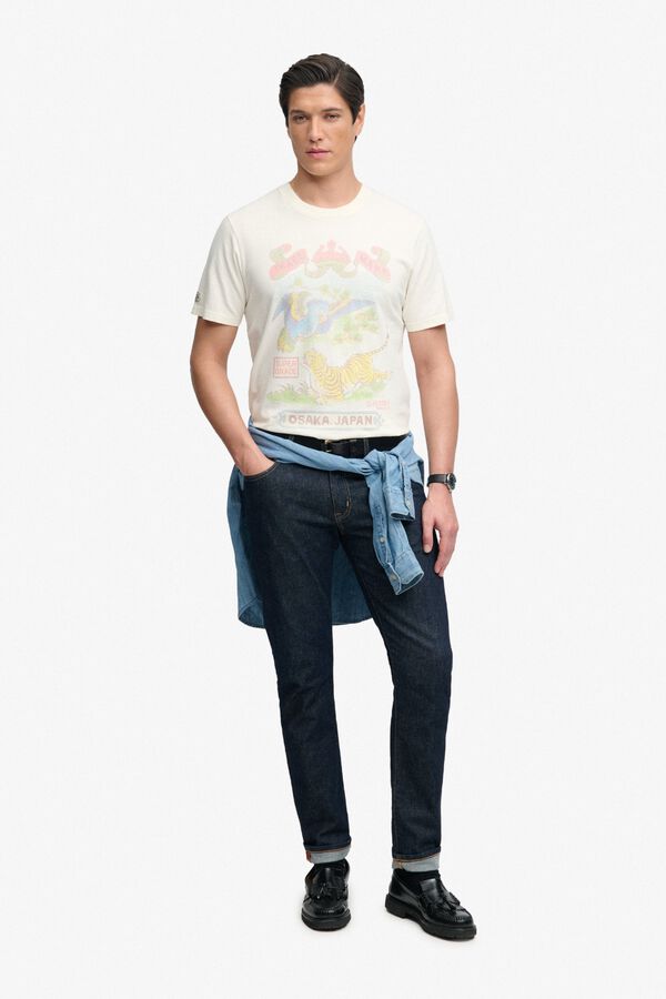 Superdry T-shirt de manga curta com estampado japon&ecirc;s na frente bege
