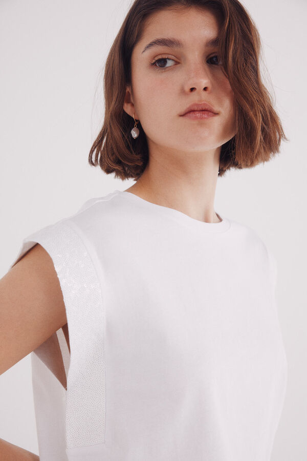 Springfield Camiseta manga ca&iacute;da lentejuelas blanco