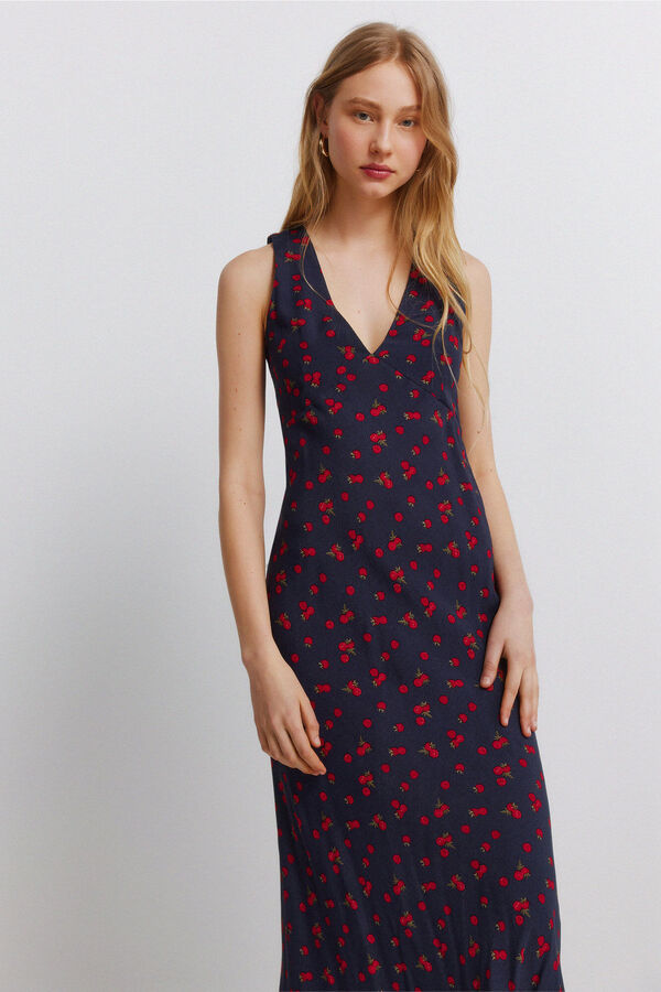 Springfield Vestido midi de al&ccedil;as com estampado de frutas azul