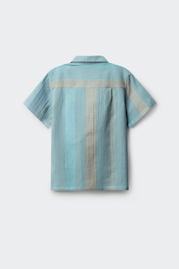 Springfield Kids Camisa de manga curta bordada &agrave;s riscas para menino azul