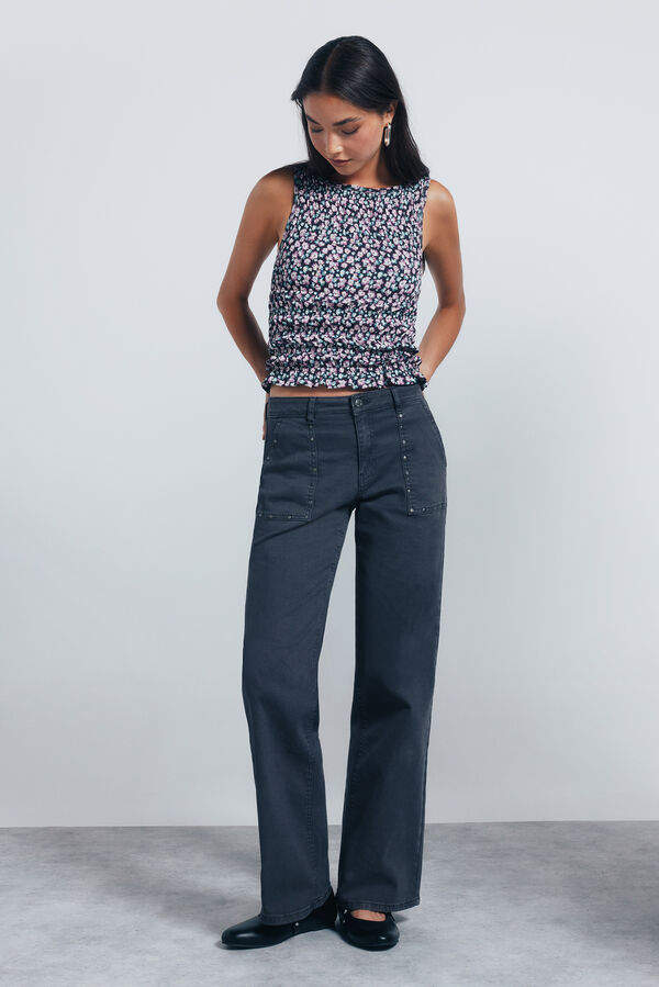 Springfield Top floral ajustado preto