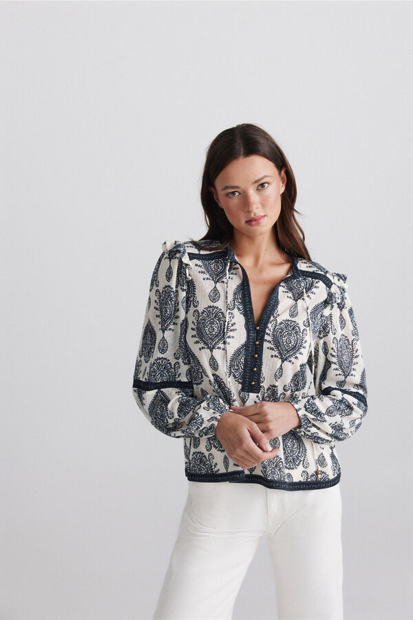Springfield Blusa estampada com folhos bege