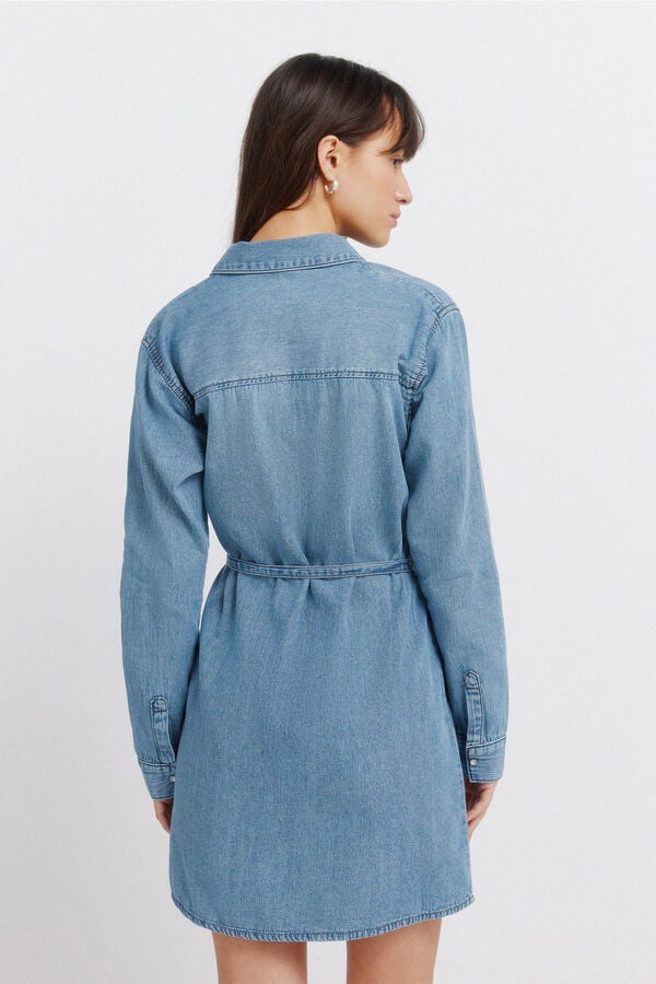 Springfield Vestido curto denim com cinto azul