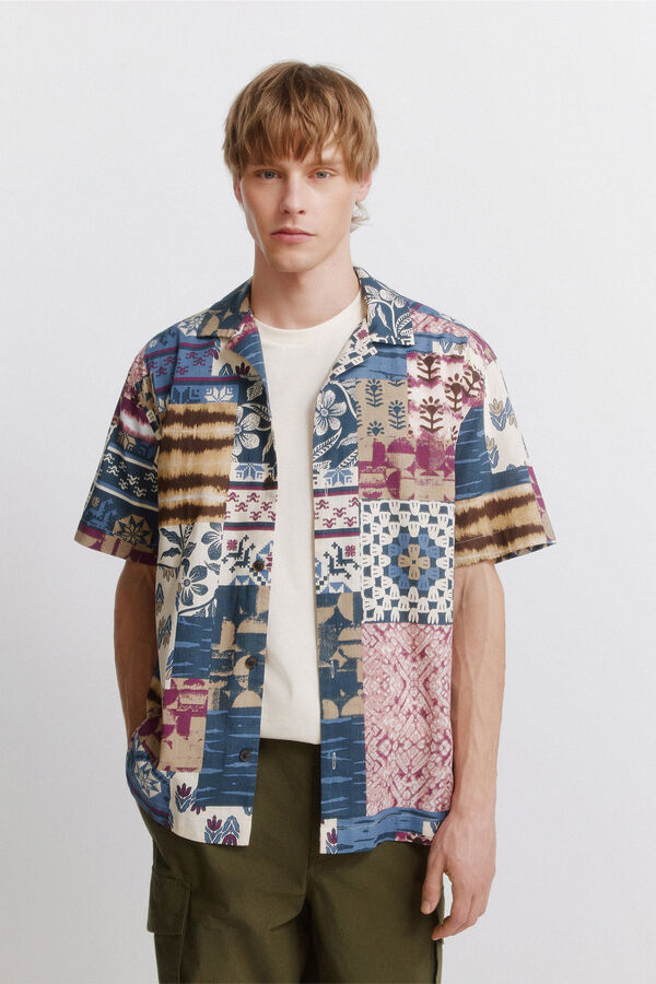 Springfield Camisa de manga curta com estampado patchwork rosa