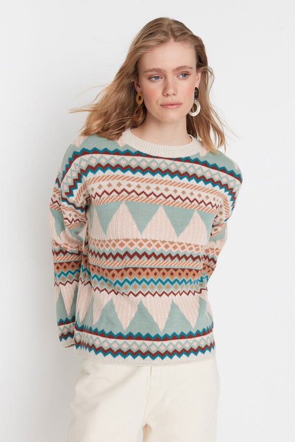 Trendyol Camisola b&aacute;sica de malha fina com gola redonda verde