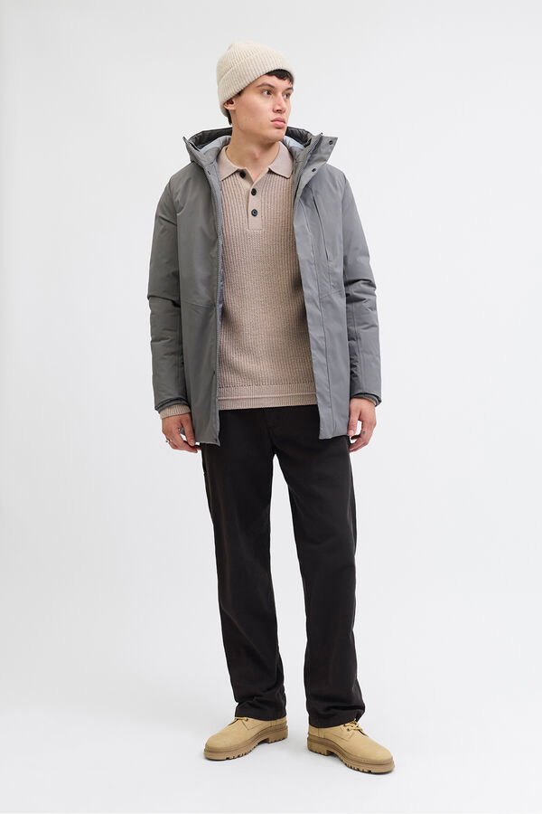 Jack & Jones Polo de malha com gola abotoada cinzento