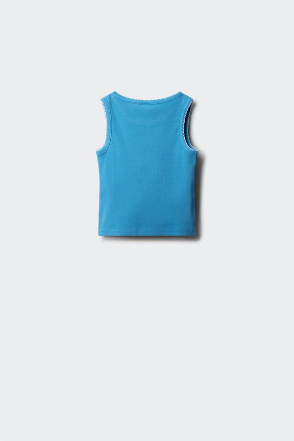 Springfield Kids Top canelado bordado contraste menina azul