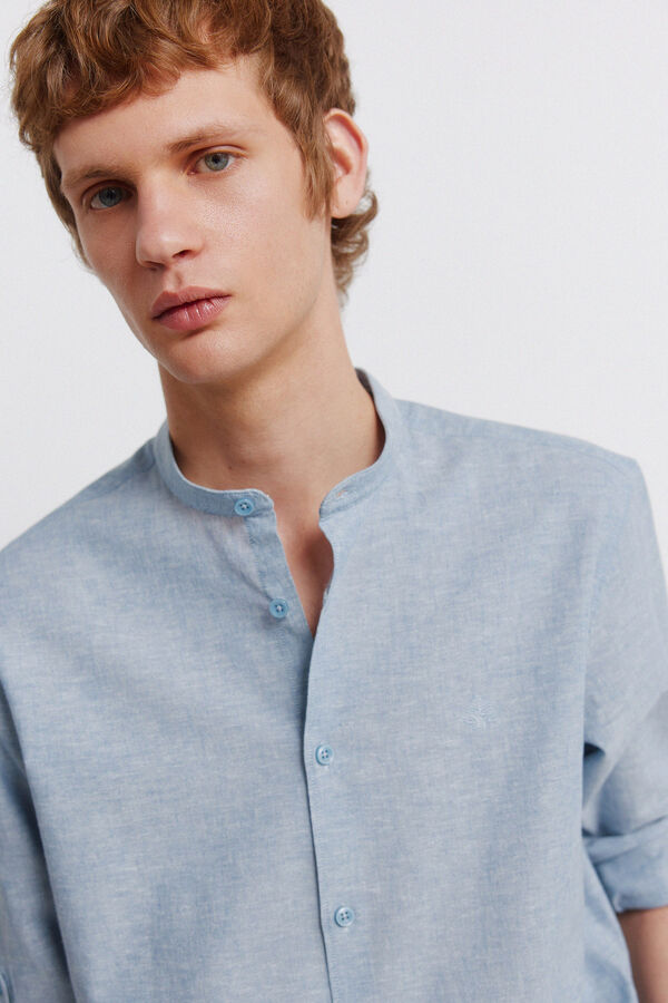 Springfield Camisa gola mao em linho azul