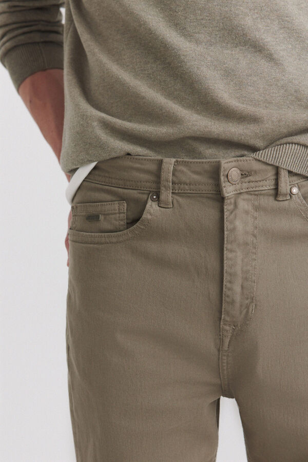 Springfield Cal&ccedil;a 5 bolsos slim lavagem desbotada Caqui escuro