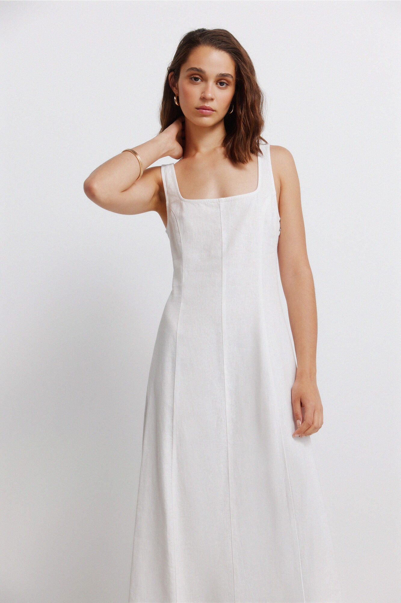 Springfield Vestido lino escote cuadrado