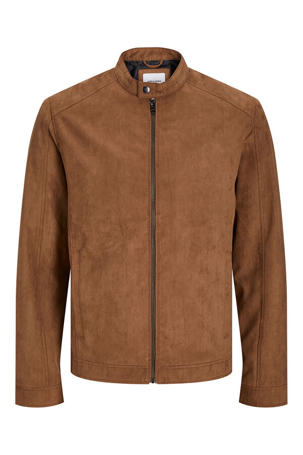 Jack & Jones PLUS Blus&atilde;o biker efeito camur&ccedil;a cru