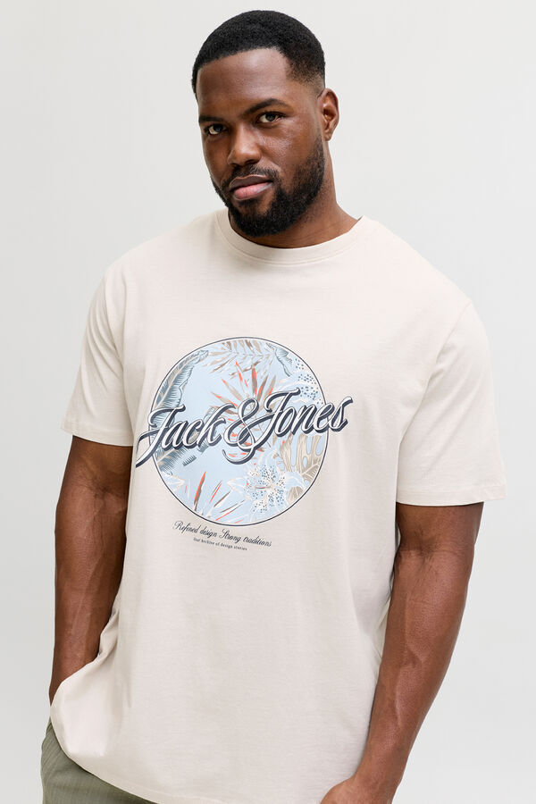 Jack & Jones PLUS T-shirt de algod&atilde;o estampada bege
