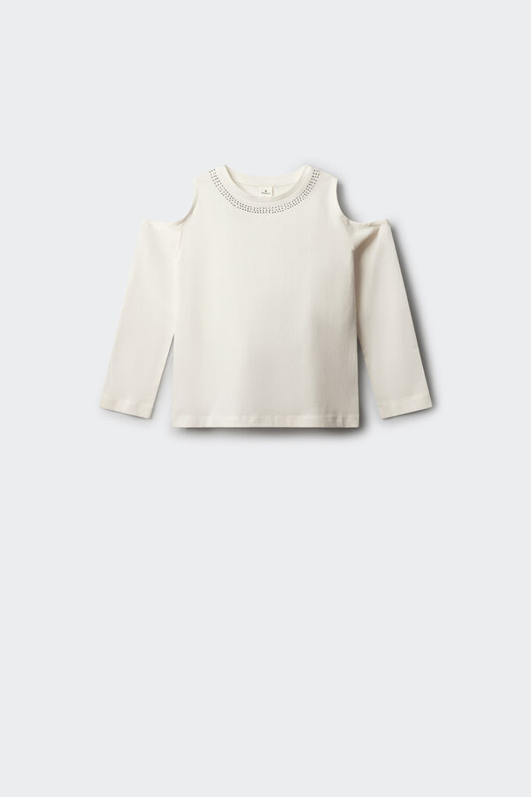 Springfield Kids T-shirt manga comprida com tachas ombro descoberto para menina bege