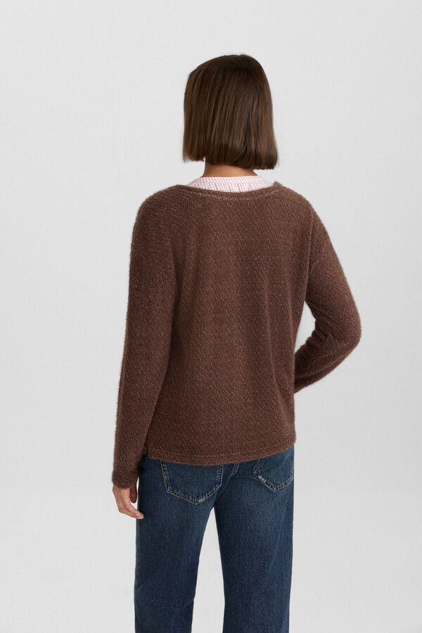 Springfield Camisola fina bimaterial decote castanho