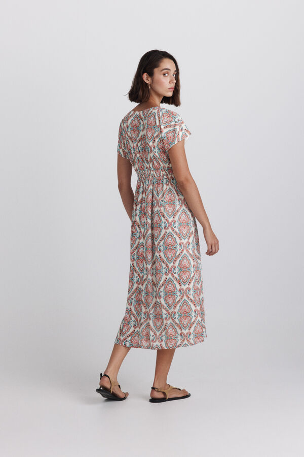 Springfield Vestido midi de manga curta com estampado sanefa bege