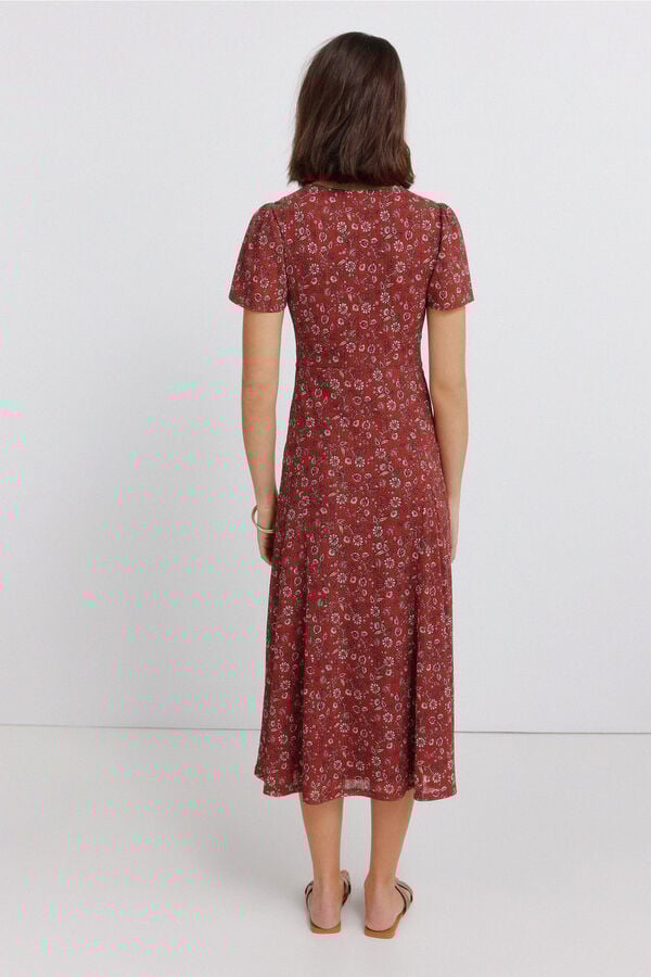 Springfield Vestido midi decote choker estampado borgonha