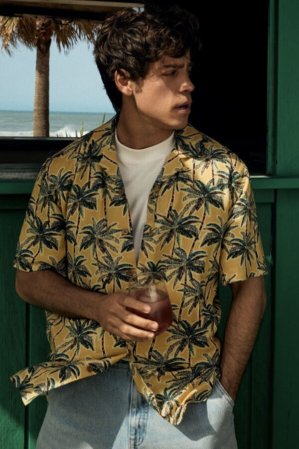 Springfield print viscose short sleeve shirt printed