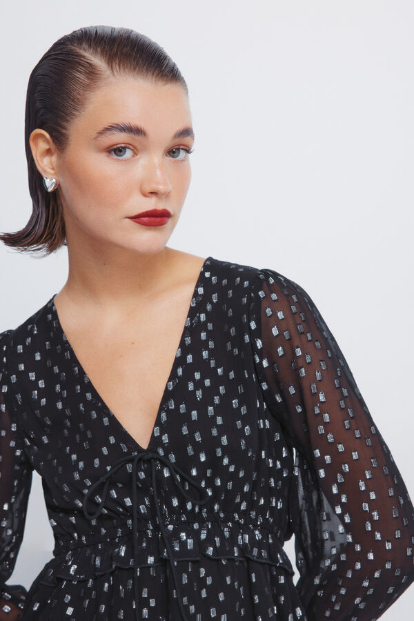 Springfield Blusa de lurex com c&oacute;s el&aacute;stico preto