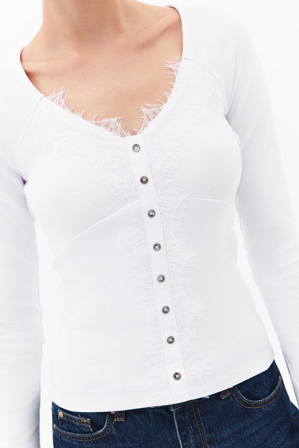Oxxo T-shirt de manga comprida de renda branco