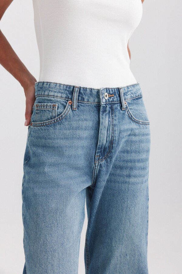 Springfield Jeans wide leg de cintura m&eacute;dia azul