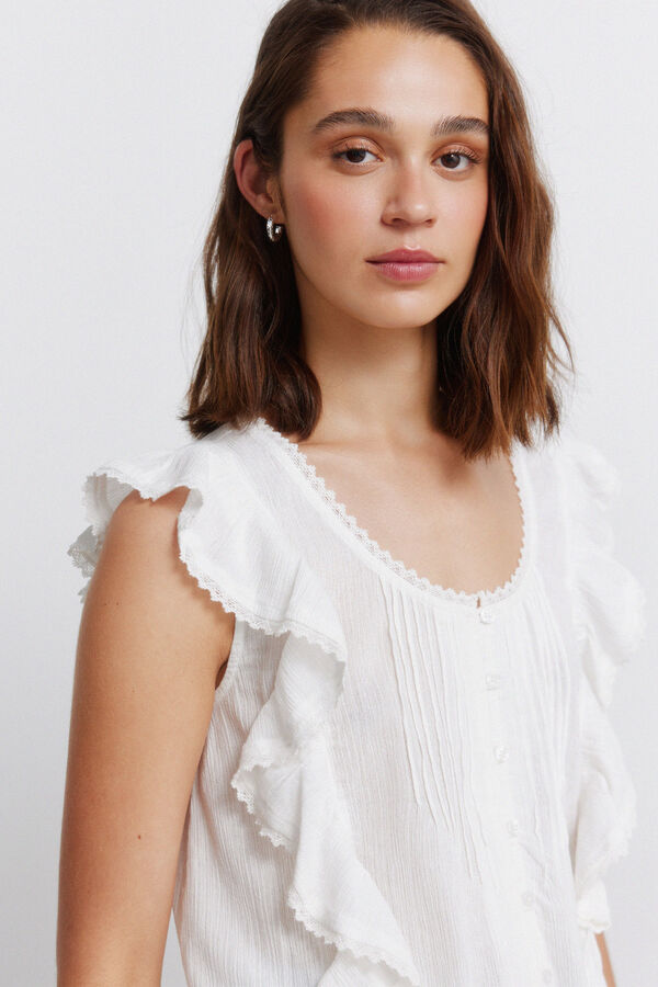 Springfield Blusa com folhos rom&acirc;ntica branco