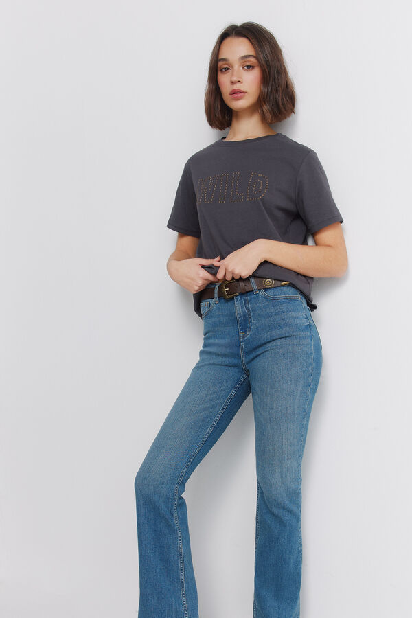 Springfield T-shirt de manga curta com tachas em algod&atilde;o cinzento