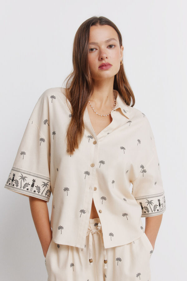 Springfield Camisa de manga curta em linho oversize cru