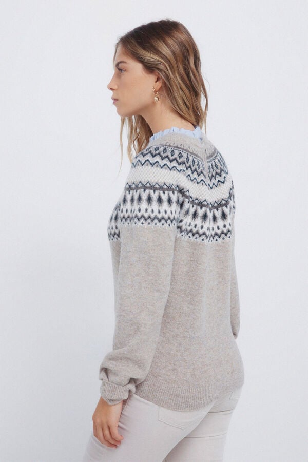 Springfield Camisola com borda jacquard e gola combinada cinzento