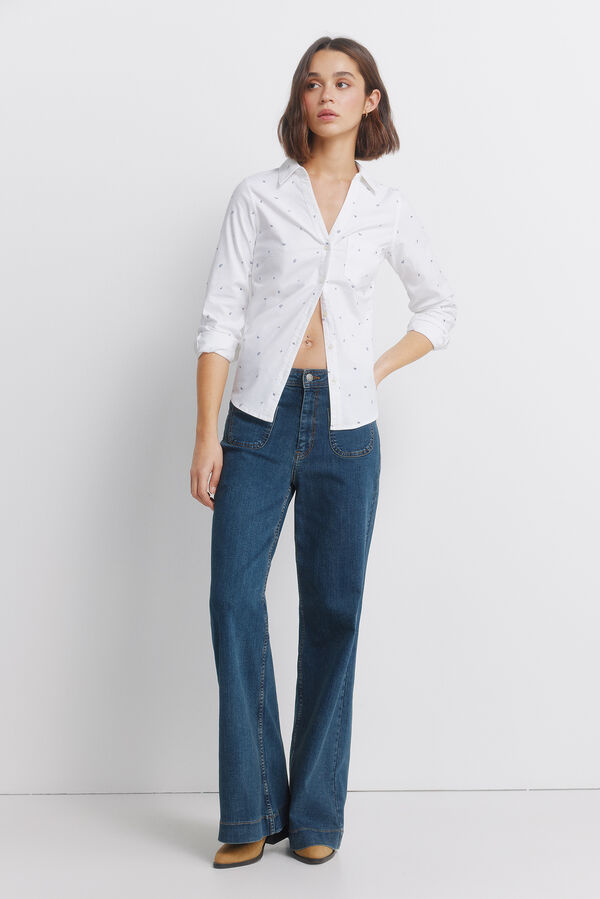 Springfield Camisa Oxford de algod&atilde;o com decote em V azul