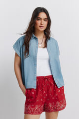 Springfield Camisa denim de manga curta azul