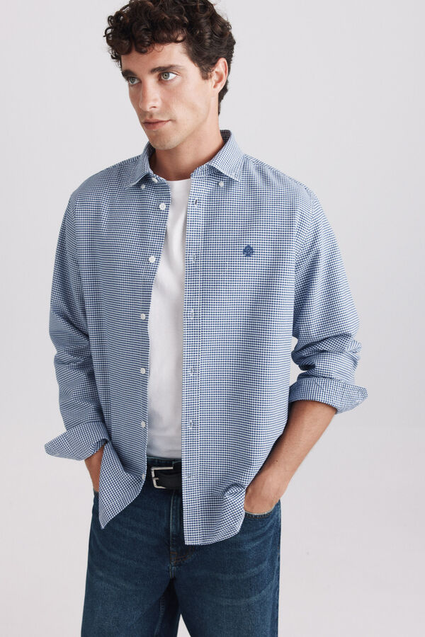 Springfield Camisa oxford estampado vichy azul
