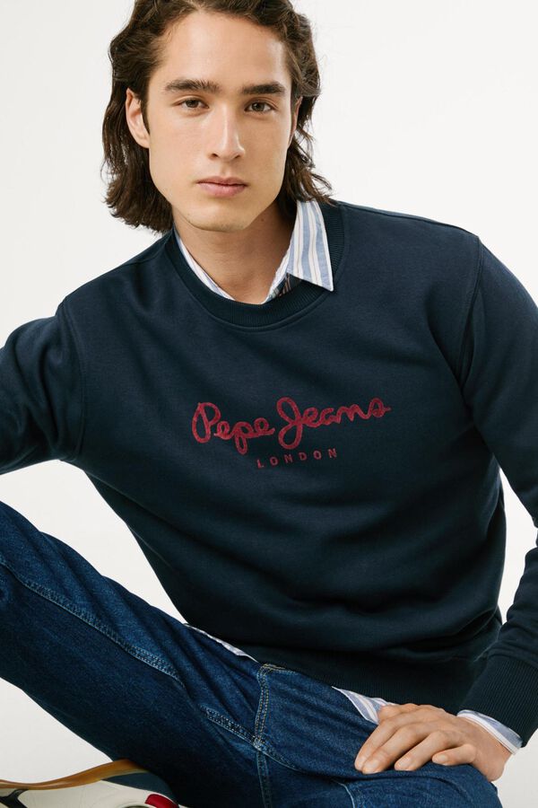 Pepe Jeans Sweatshirt Gola Redonda Com Logo azul