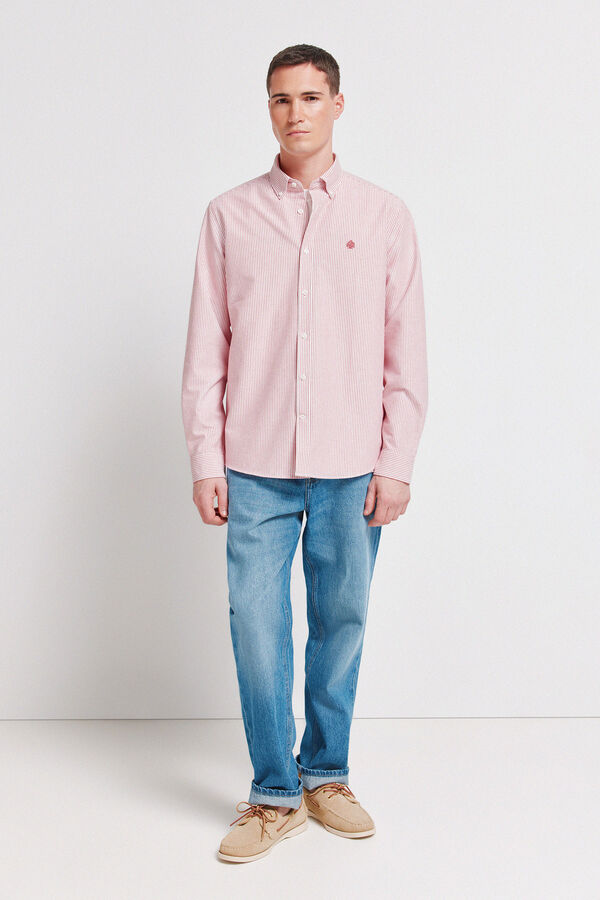 Springfield Camisa oxford &agrave;s riscas sem vincos vermelho