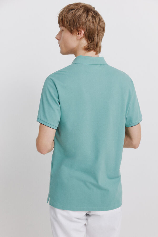 Springfield Polo piqu&eacute; punho em contraste slim fit azul