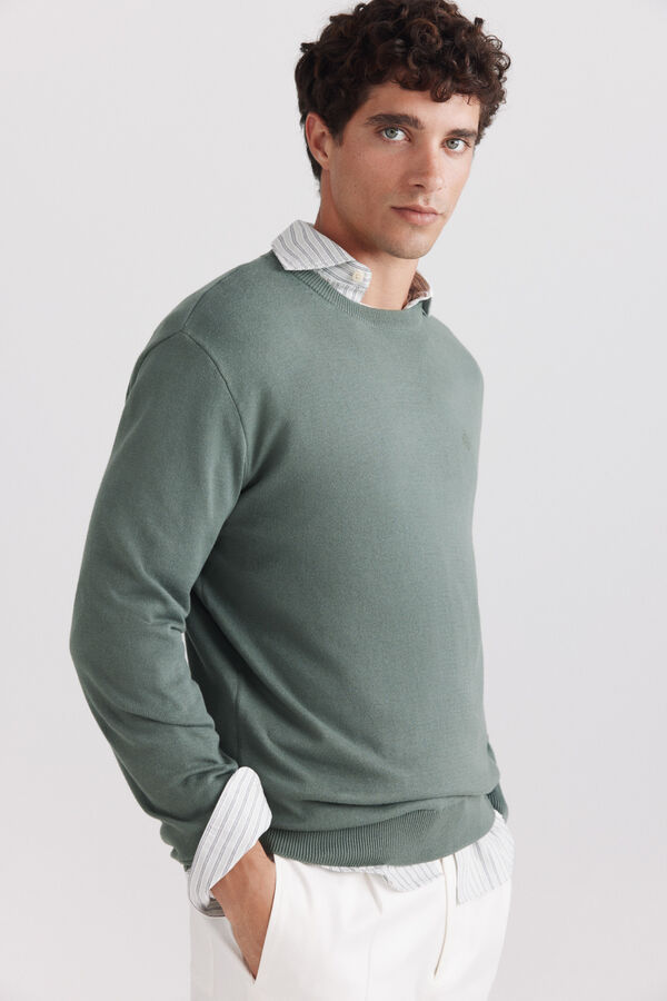 Springfield Camisola b&aacute;sica gola redonda verde