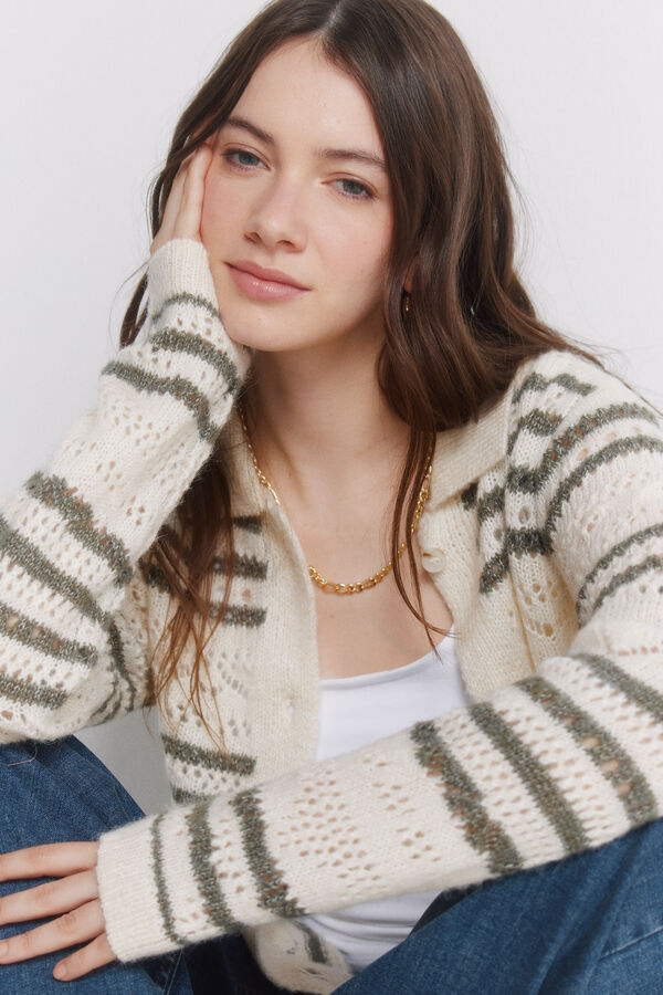 Springfield Casaco de malha pointelle &agrave;s riscas castanho