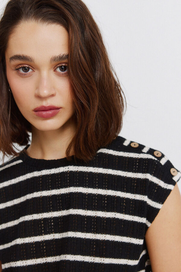 Springfield T-shirt de malha a riscas preto