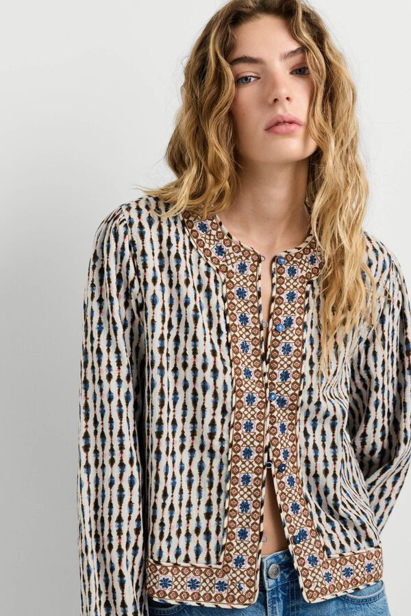 Pepe Jeans Casaco bordado combinado bege