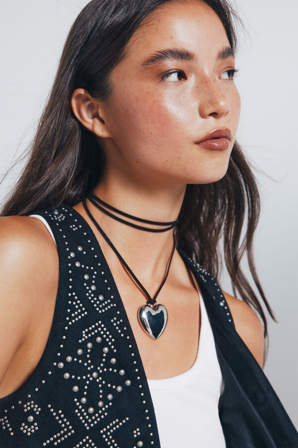 Springfield Collar cordón corazón plata gris