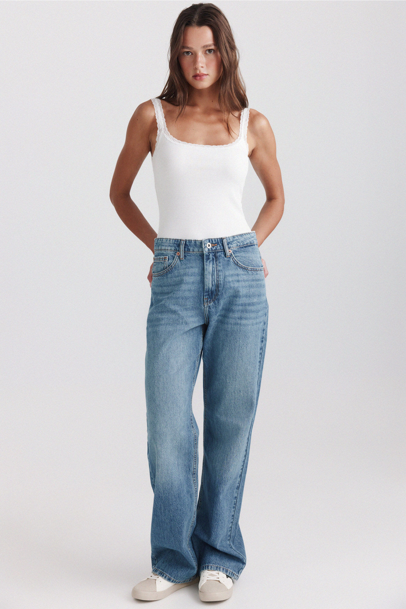 Springfield Jeans wide leg de cintura m&eacute;dia